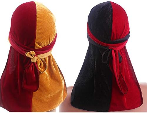 Floverish Luxury Velvet Durag Skull Cap Headwraps Hair Accessories with Long Tail and Wide Straps