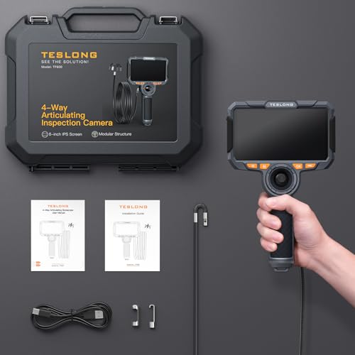 Teslong 4-Way Articulating Borescope with Dual Lens Endoscope, 1080P HD Steerable Mechanic Inspection Camera with with LED Light, See in Wall Automotive Engine Scope(0.24inch-5FT)