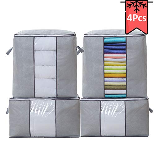 Daily Treasures 4 Pack Breathable Blanket Storage Bag Foldable Household Home Organizers for Clothes,Bedding,Sheets
