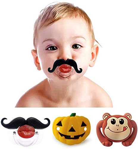 3PCS Monkey Apes Orangutan Baboon Pacifier | Funny Baby Pacifier | Kissable Mustache Pacifier | Toy Pacifier | Cute Baby Pumpkin Smile Pacifier | Gift Pacifiers, BPA Free, Latex Free