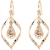 Savlano 925 Sterling Silver Diamond-Cut Teardrop Swirl Dangle Earrings - 18K Gold Plated Dangle Drop Earrings for Women comes with Gift Box - Made in Italy