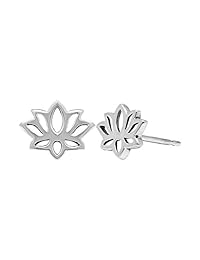 Boma Aretes de plata fina en forma de loto con flor