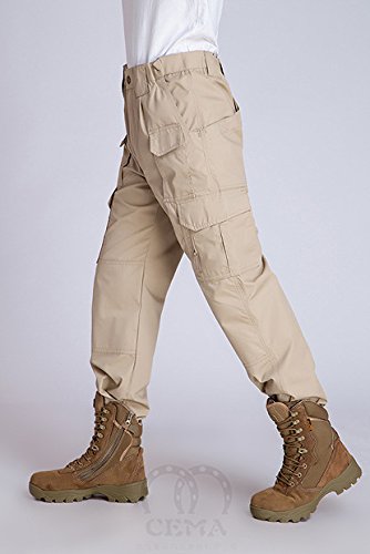 Noga Men's Outdoor Flat Front Work Multi Pockets Quick-Drying Casual Caro Swat Tactical Pants for Spring Summer Autumn (Khaki, 38/XXL)