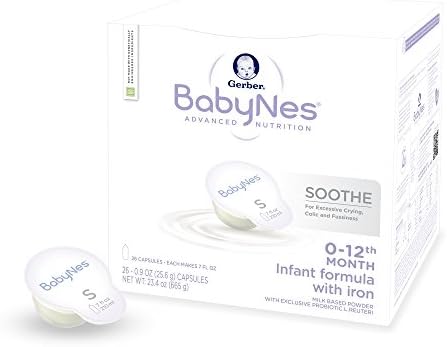Gerber BabyNes Soothe Powder Infant Formula with iron, 0-12 Month Capsules - box of 26