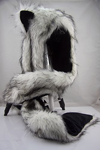 Faux Fur White Wolf Full Animal Hood Hoodie Hat 3 in 1 Function Great Gift