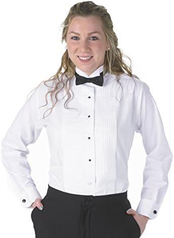 Henry Siegel Women's Tuxedo Shirt Poly/Cotton 1/4 Pleat Wing Collar White