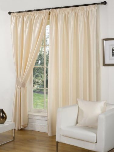 Luxury Faux Silk Slubbed Cream Fully Lined Readymade Curtain Pair 66x54in(167x137cm) Including One Pair Of Co-Ordinating Tiebacks. by Luxury Faux Silk