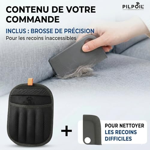 PILPOIL Anti-Hair Glove + Anti-Hair Scraper – 2-in-1 Pack – Cat and Dog Hair Glove with 5 Fingers Reinforced Support – Removes Hair on Sofa, Carpets, Cars, Clothes, Reusable, Washable