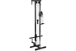 TITAN DISTRIBUTORS INC. Titan Fitness Tall Wall Mounted Pulley Tower, 84.5" Plate Loaded Cable Machine, Rated 350 LB, Universal Standard & Olympic Plate Compatibility, 18 Height Settings, Space-Saving Functional Trainer