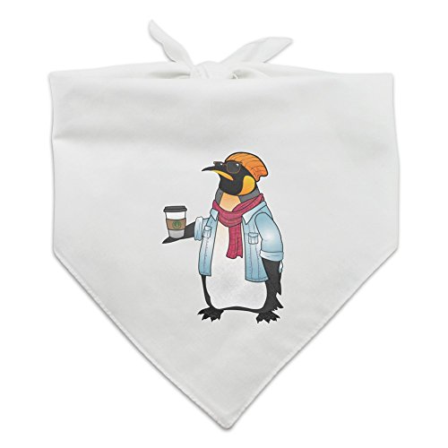 Cool Penguin Hipster with Coffee Dog Pet Bandana - White