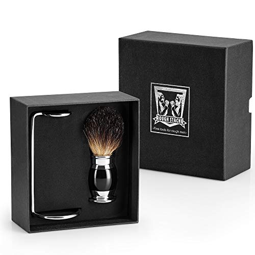Professional Shaving Brush with Shaving Stand Made from 100% Pure Badger Bristles and Resin Handle