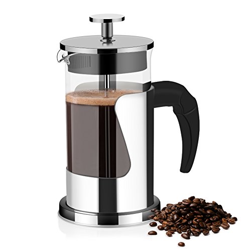 Click Here to See More Images French Press,Coffee & Tea Maker French Press Coffee Maker and Tea Maker with Filter System 304 Stianless Steel Heat-Resistant Borosilicate Glass ( 600ml)