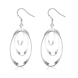 Bangood Women's Silver Plated Three Oval Eardrop Dangle Earrings
