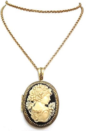 Large Vintage Style Oval Cameo Locket Pendant Necklace