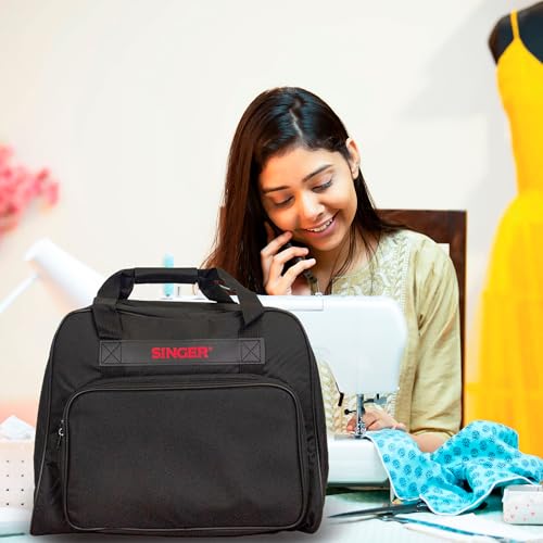 SINGER | Machine Carrying Case, Black, Spacious Case Fits Most Standard Sewing Machines and Sergers, Fully-Padded Interior, Durable Canvas Exterior, Easy Zip, Large Front Pocket, Easy Transport