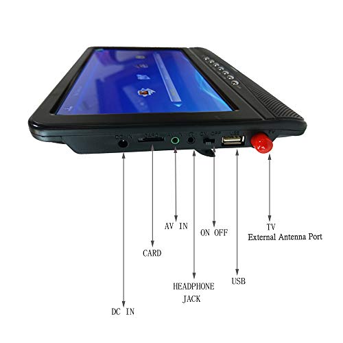 GJY 9.5-Inch Portable Widescreen TV, Built in Digital Tuner+NTSC,USB/TF Card Slot/Headphone Inputs,with Detachable Antennas,Automotive Mobile TV,Full Function Remote,Removable Bracket - Thumbnail 4