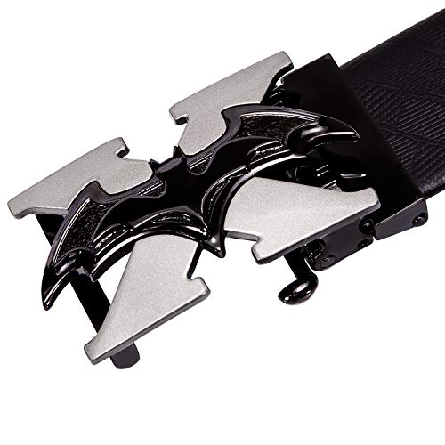 Dubulle Men Designer Belt Genuine leather Black Batman Fashion Adjustable Sliding Automatic Buckle for Casual Party Cool Gift