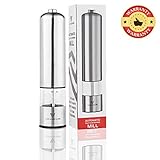 VD-Home Deluxe Electric Pepper Grinder, Battery Powered, LED Light - Brushed Stainless Steel & Ceramic Blades | One Touch Operation | Gift Box