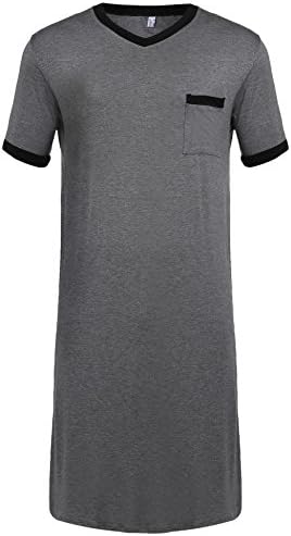 Ouyilu Men’s Nightshirt Cotton Sleep Shirt Comfy Mightwear Short Sleeve Henley Loungewear(Grey XXL)