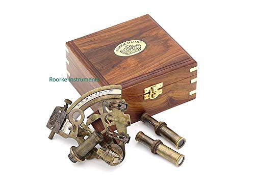 Roorkee Antique Sextant for Navigation/Marine Brass Sextant Instrument for Ship/ Celestial & Nautical Sextant with Two Extra Sighting Telescope/Astrolable Sextant Tool with Wooden Box Case