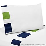 Navy Blue, Lime Green and White 4 pc Queen Sheet Set for Stripe Bedding Collection