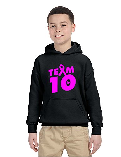 Allntrends Kids Youth Hoodie Team 10 Breast Cancer Awareness Support (M, Black)
