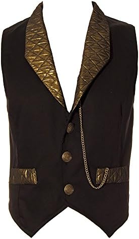 Golden Steampunk Unisex-adult's Duke Quilted Waistcoat - Small, Black/Gold