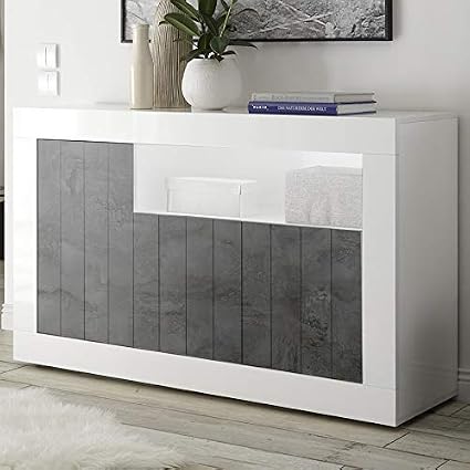 Kasalinea Buffet 140 Cm Moderne Blanc Et Gris Foncé Mabel 6