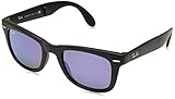 Ray-Ban FOLDING WAYFARER - MATTE BLACK Frame GREY MIRROR PURPLE Lenses 50mm Non-Polarized
