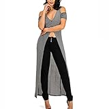 ZZhong Women's Off Shoulder Short Sleeve Shirt Front Split V Neck Long Dress