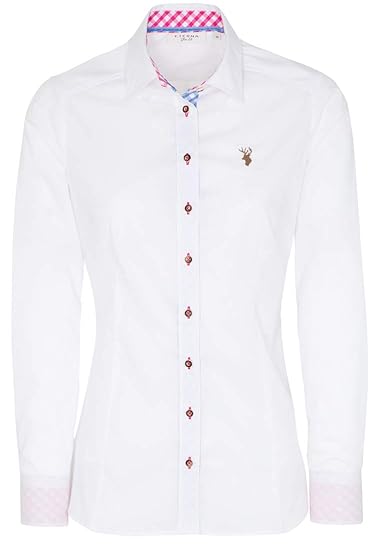 eterna Langarm Trachtenbluse Slim Fit Stretch Weiß Unifarben