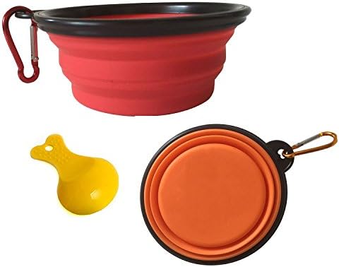 COCOKIKI Collapsible Travel Dog Bowls Portable Silicone Pet Dishes for Food Water (S, Red-Orange)