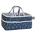 Galaxy Storage Caddy-Constellation Print Body and Handles, Rocket Ship Print Lining, Solid Trim, Dark Blue, Tonal Gray and Wht, Two Handles, 12 in x 6 in x 8 in