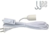 Lightingsky Extension Light Cord Hanging Lantern Pendant Lamp Cord Cable E26 Bulb Socket to 2-Prong US AC Power Cord with On/Off Switch UL Listed (White-1 Pack, 15 Feet)