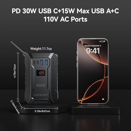 400W Car Power Inverter DC 12V to 110V AC Inverter with PD 30W/15W USB C+2*USB A Ports & 2 AC Outlets, Car Plug Adapter Outlet for Laptop/Phone/Road Trip