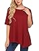 Sweetnight Women's Casual O-Neck Short Sleeve Solid Asymmetrical Pleated T-Shirt Blouse Top Plus Size (XXL, Wine Red)