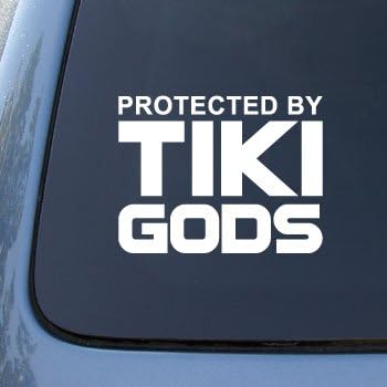 Protected By Hawaiian Tiki Gods - Car, Truck, Notebook, Vinyl Decal Sticker #2611 | Vinyl Color: White
