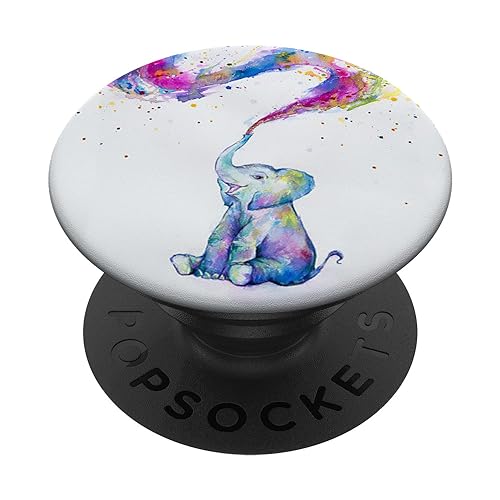 Cute Baby Elephant Watercolor Rainbow Drawing Phone Grip PopSockets PopGrip: Sw…