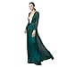 Miss ord Women's Sexy Deep V Long Sleeve High Split Maxi Dress with Belt Swimsuit Swim Beach Maxi Cover Up Dress Green