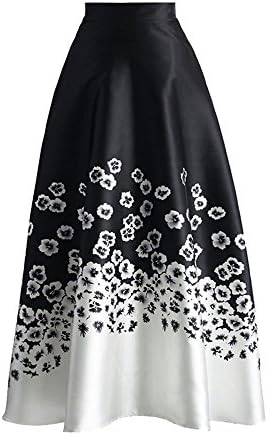 Eiffel Women's Flower Print Colorblock High Waist A-line Swing Maxi Skirt Dress