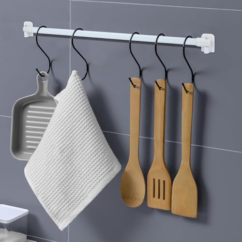 Minnhua 4PCS Extendable Curtain Rod 40-70 cm Without Drilling Adjustable Curtain Rod with 8pcs Adhesive Hooks for Windows Shop Wardrobe Kitchen Bathroom