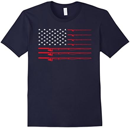 Mens Fishing Rod T Shirt American USA Flag - Fisherman Gift Idea 2XL Navy