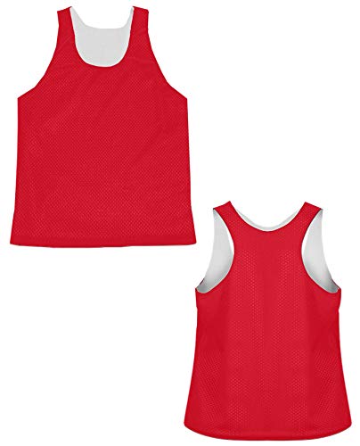 PT Womens Mid Reversible Mesh Racerback Pinnies for Lacrosse,Soccer,Field Hockey (Red, Small/Medium)