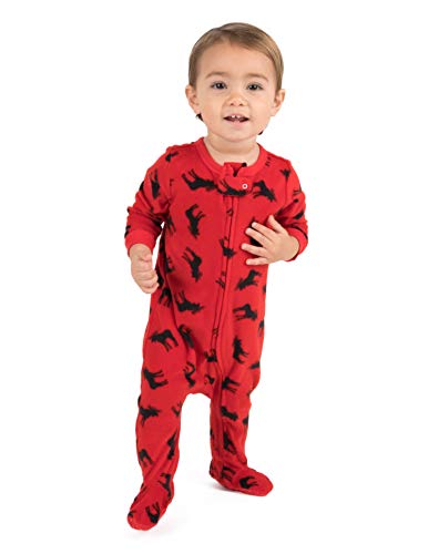 Leveret Kids Fleece Baby Boys Girls Footed Pajamas Sleeper Christmas Pjs (Moose,Size 12-18 Months)