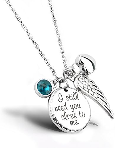 I Still Need You Close to Me Cremation Jewelry Urn Necklace Pet Memorial Ash Holder Necklace with Birthstone Crystal and Angel Wing Charm Sympathy gift memorial necklace