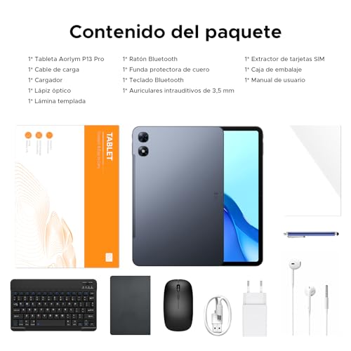Luzglo P13 Pro Tablet 13.4 Inch 120Hz Android 16, 48GB RAM + 256GB(TF 2TB) Tablet with Keyboard and Pen, T7280 Octa-Core, 12000mAh/18W, 16MP+8MP, Gemini AI, Widevine L1, Face ID, Dual SIM 4G, Grey