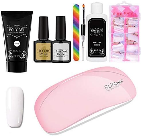 Poly Gel Kit With UV LED Lamp Nail Extension Builder Gel Full Cover Nail Tips,Brush, File, Polygel Colors Gel and Liquid Polygel Nail Builder Kit Tool for Nail Art 8 PC Luckine