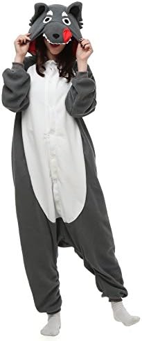 Unisex Adult Animal Cosplay Pajamas kigurumi Sleepwear Onesies Sleepwear Set (M(Height:158-168cm/62-66in), Gray wolf)
