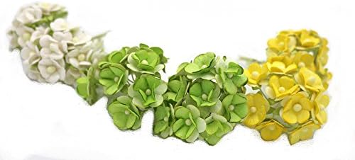 60 Green Yellow White Handmade Mulberry Paper Flowers Wedding Flower (FL151)