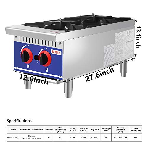 Commercial Countertop Hot Plate KITMA 12 Inches 2 Burner Natural Gas Range Restaurant